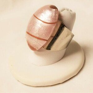 Antica Murrina Tone sz 7.5 Glass Gem Stone Ring Boho Gypsy Peach Pink Oval